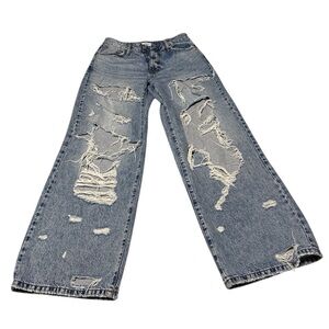 Distressed Wide-Leg Jeans